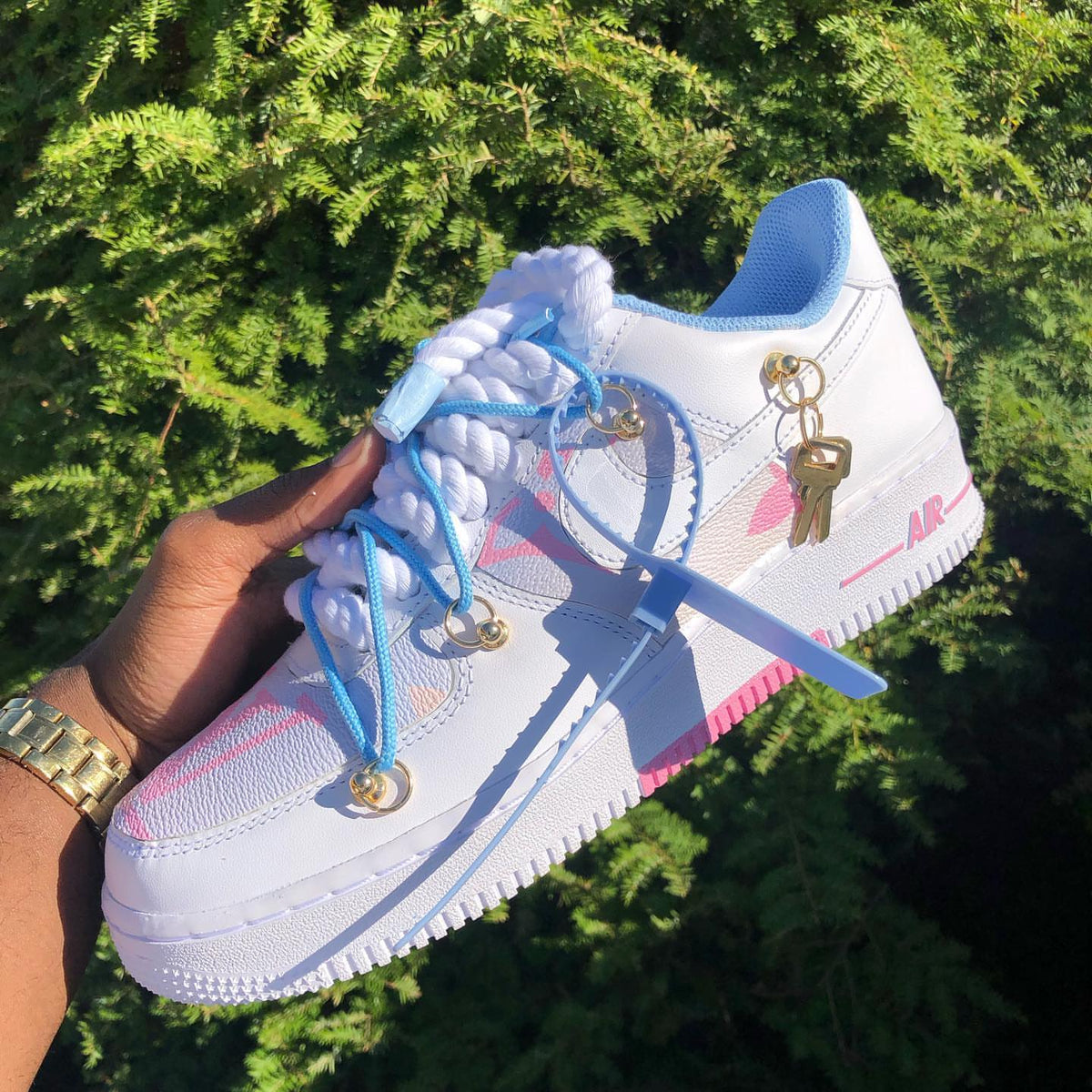Hand Painted Pink & Blue Custom Air Force 1 Sneakers