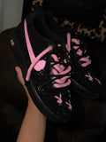 Custom Black Pink Swoosh Rhinestone Air Force 1 Sneakers
