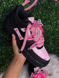 Hand Painted Black Pink Glitter Custom Air Force 1 Sneakers