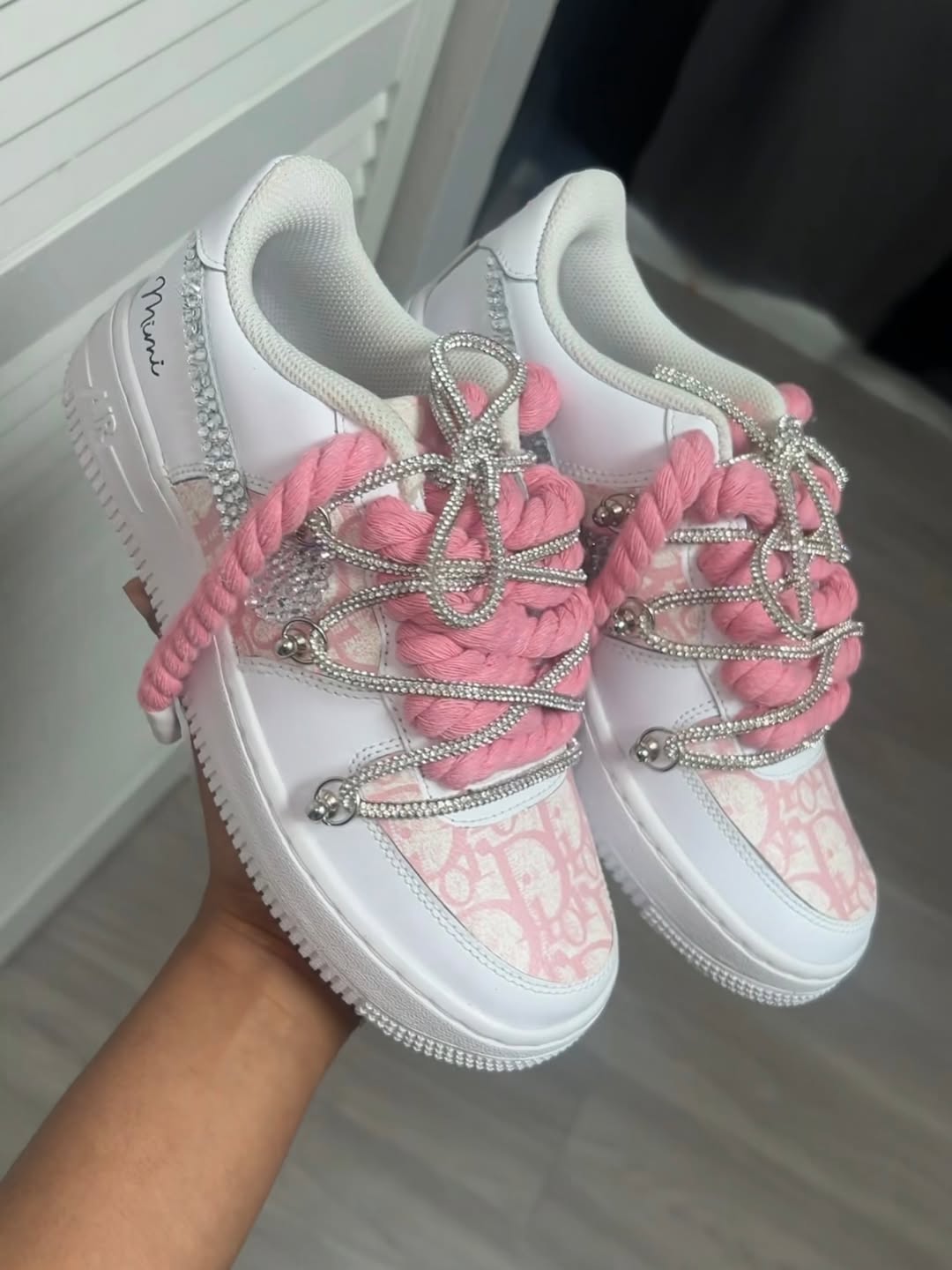 All Custom Hand Painted Pink Rhinestone Air Force 1 Sneakers