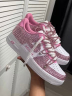 All Custom Hand Painted Pink Rhinestone Air Force 1 Sneakers
