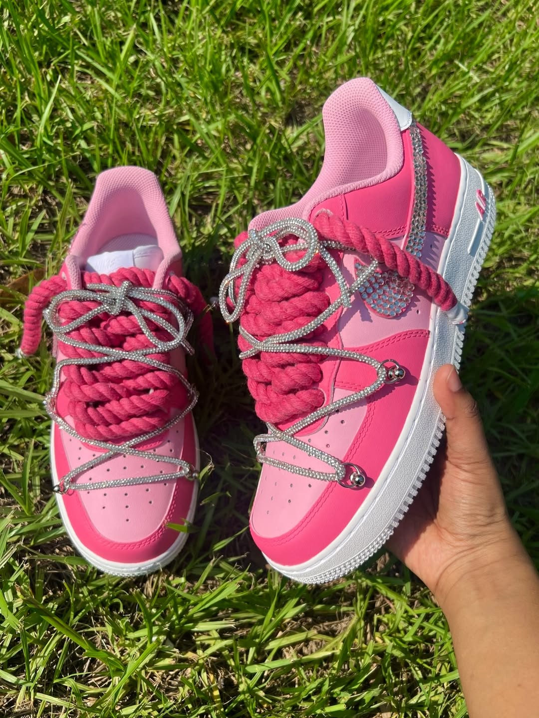 Hand Painted Pink Rhinestone Custom Air Force 1 Sneakers