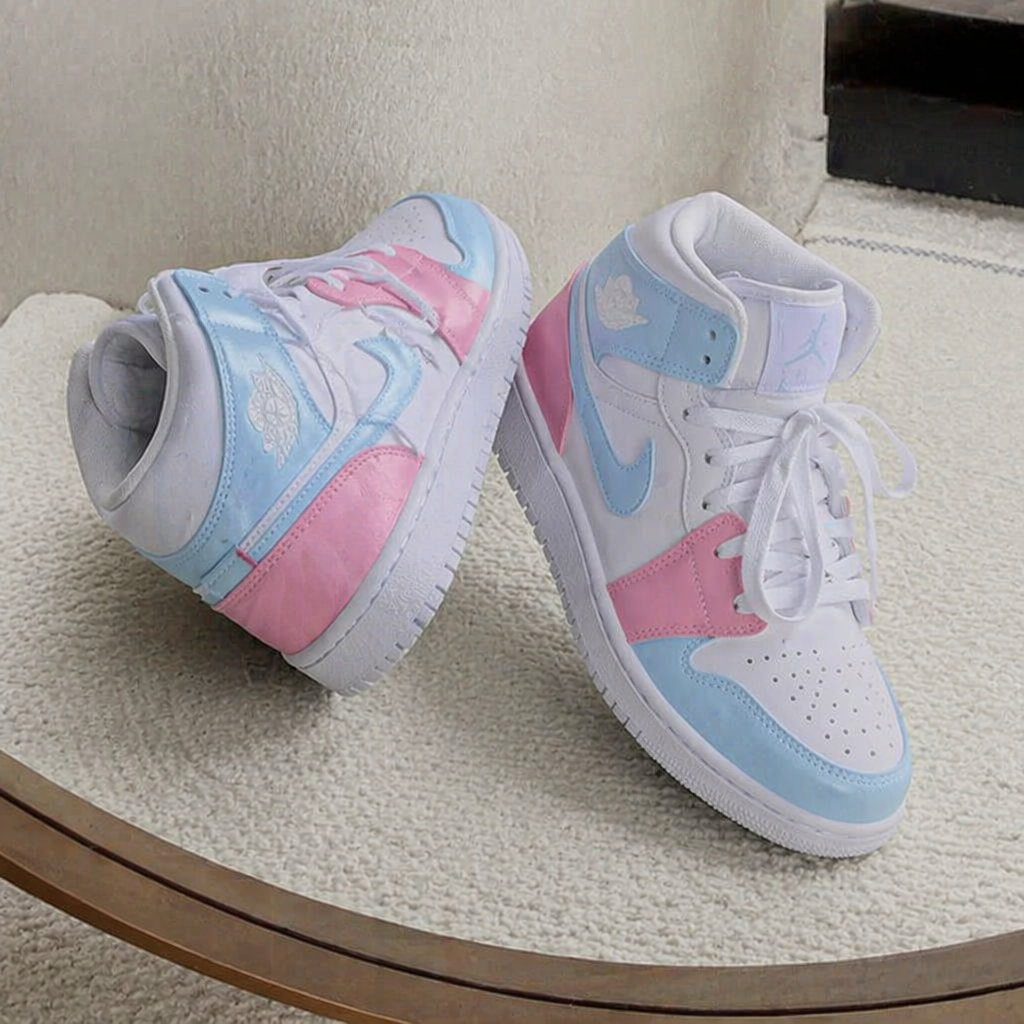 Hand Painted Pink Blue Custom Air Jordan 1 Sneakers