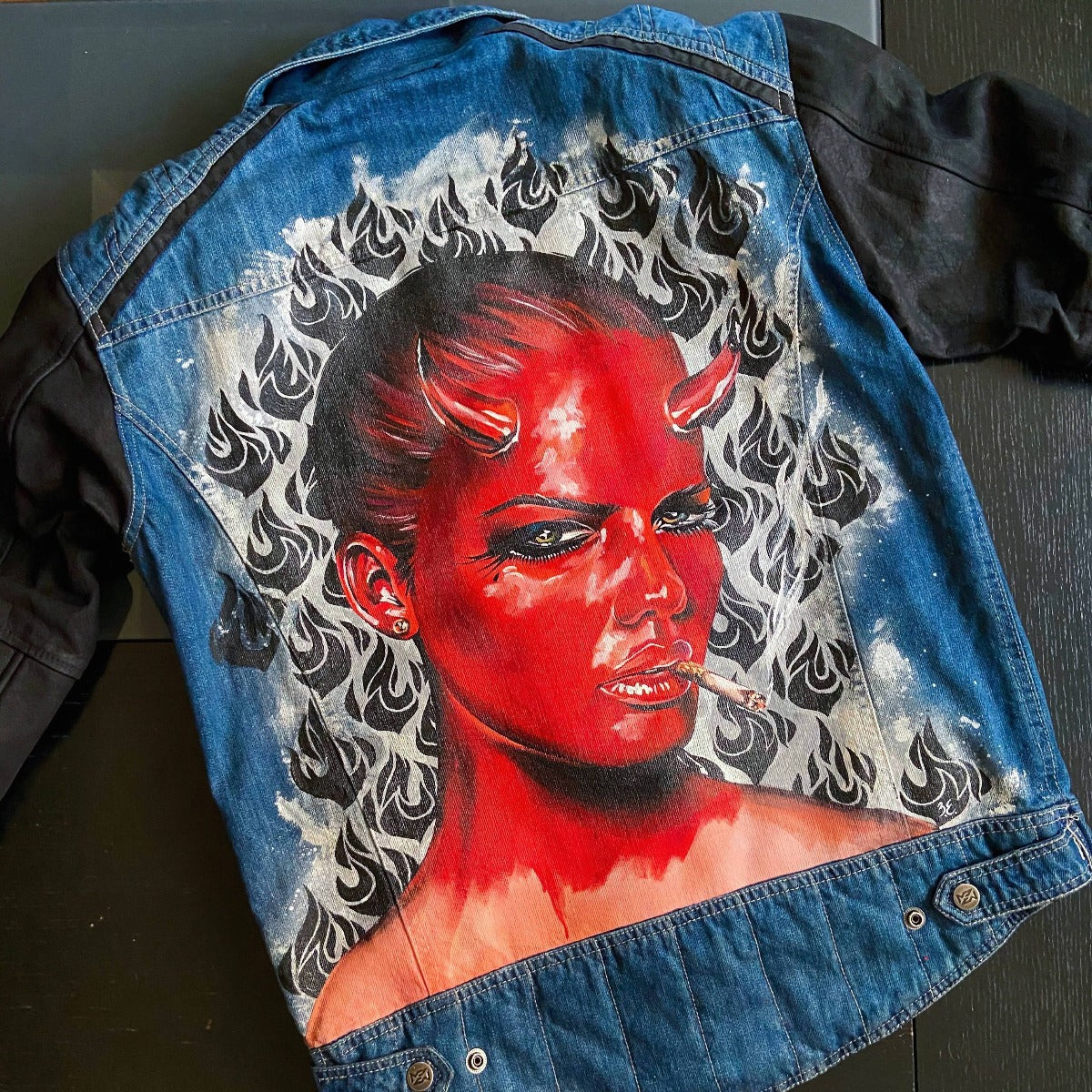 Motorbike Custom Hand Painted Denim Jacket