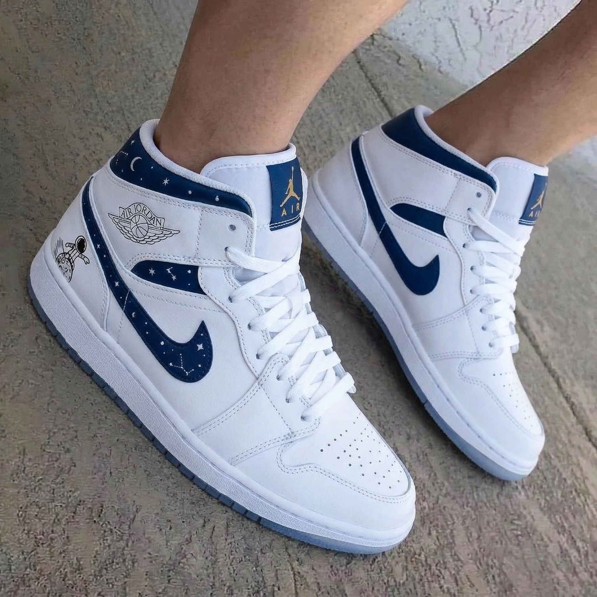 Astronaut Star Moon Constellation White Navy Blue Custom Air Jordan 1