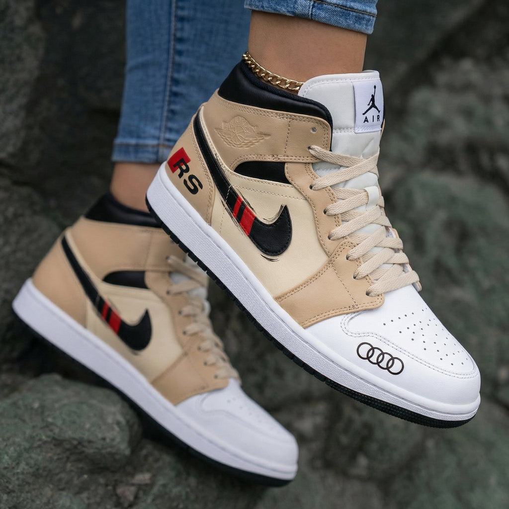 Audi RS Logo Tan Black Red Custom Air Jordan 1