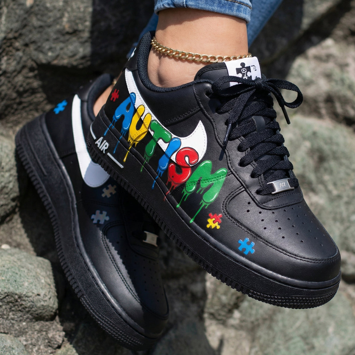 Autism Puzzle Pattern Black Custom Air Force 1
