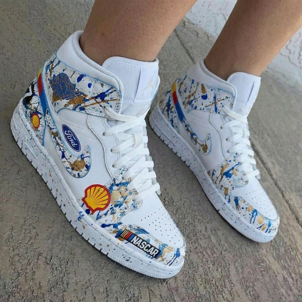 Auto - themed Splatter Blue Gold Custom Air Force 1