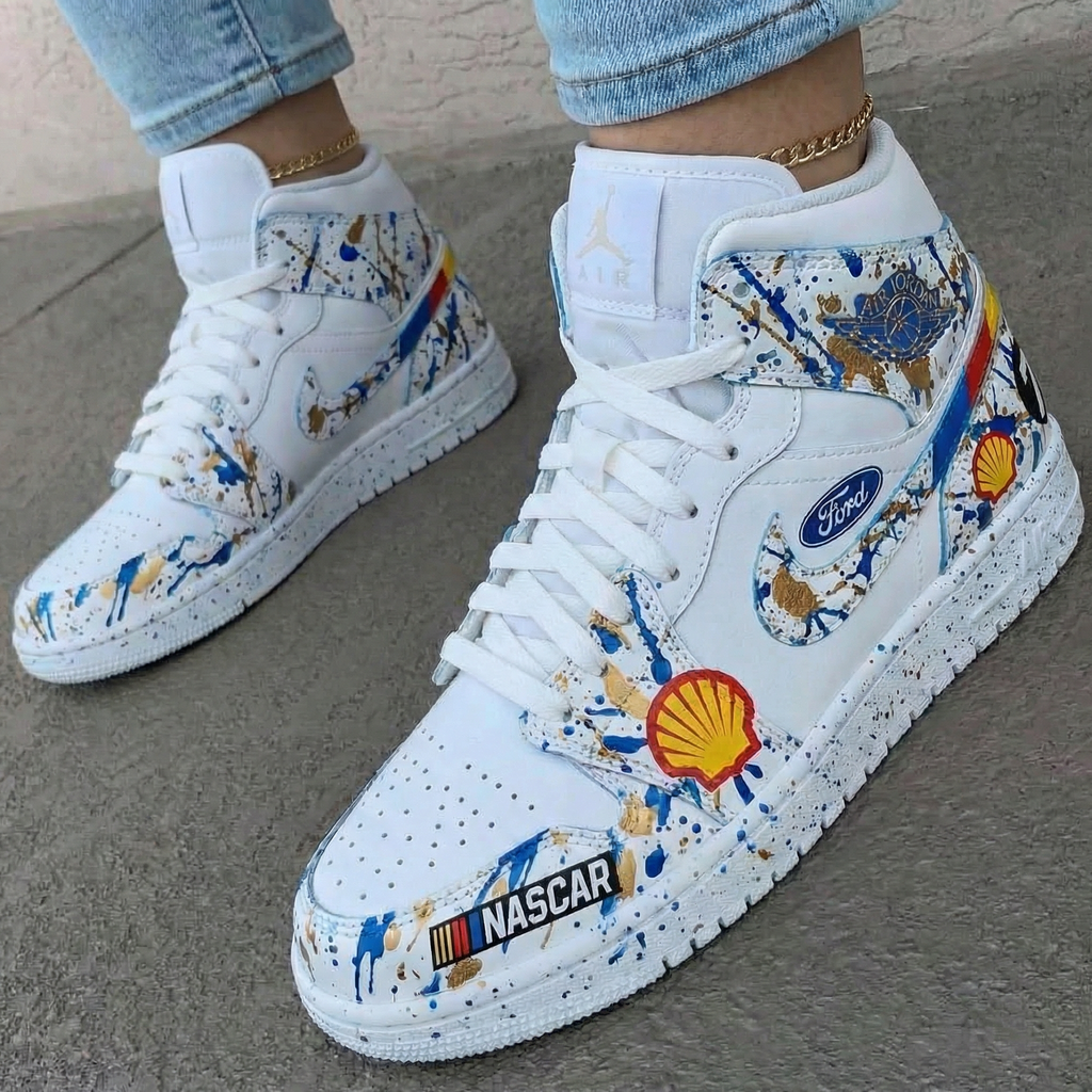 Auto - themed Splatter Blue Gold Custom Air Force 1