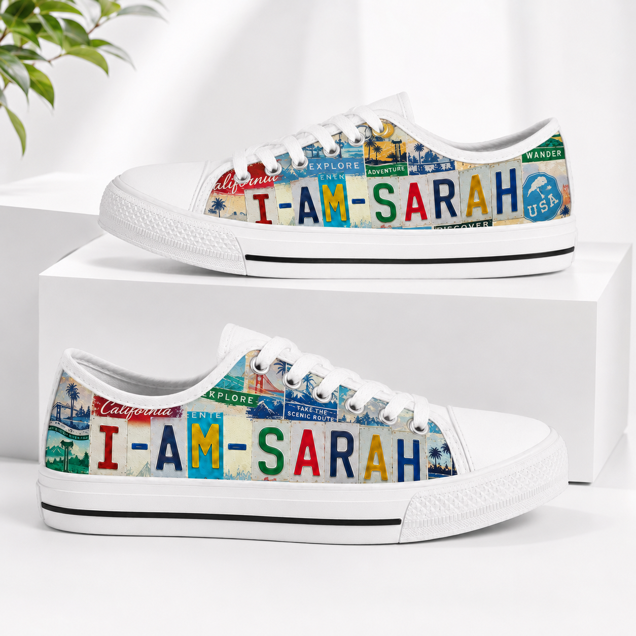 Sarah License Plate Low Top Shoes – Personalized Custom Name Gift