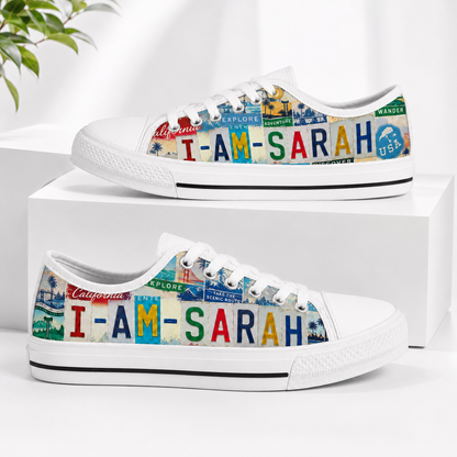 Sarah License Plate Low Top Shoes – Personalized Custom Name Gift