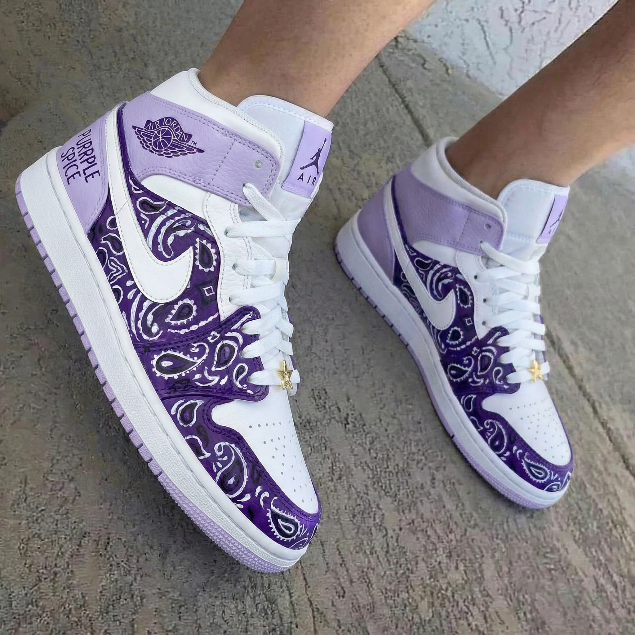 Bandana Pattern Baby Purple White Custom Air Jordan 1