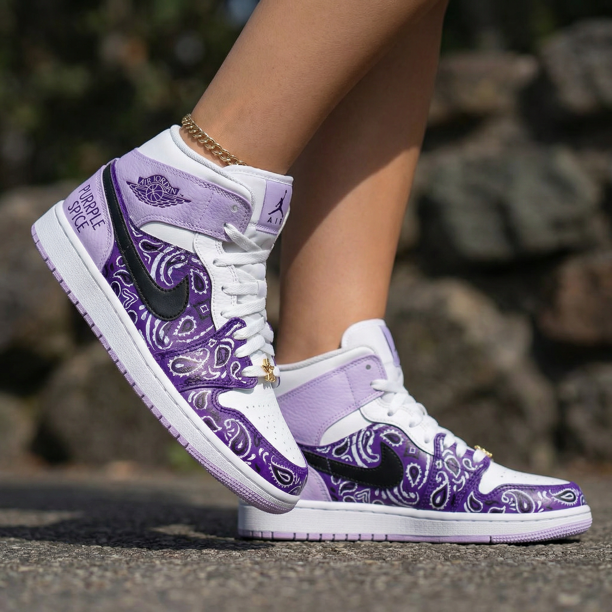 Bandana Pattern Baby Purple White Custom Air Jordan 1