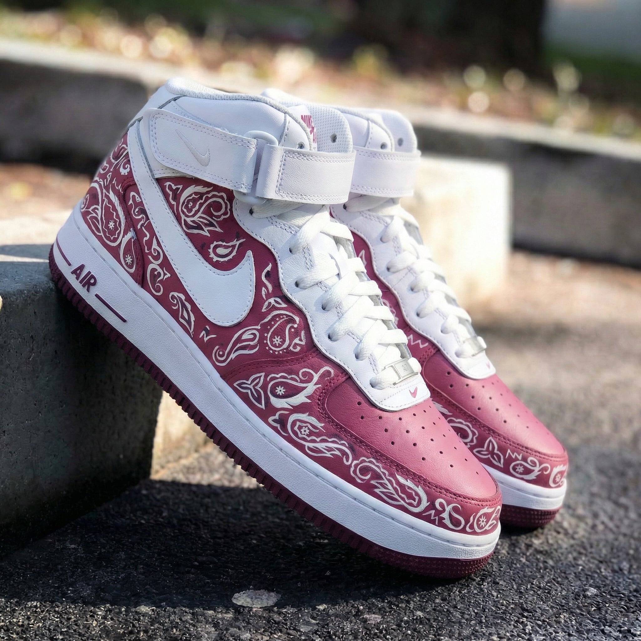 Bandana Pattern Maroon White Custom Air Force 1