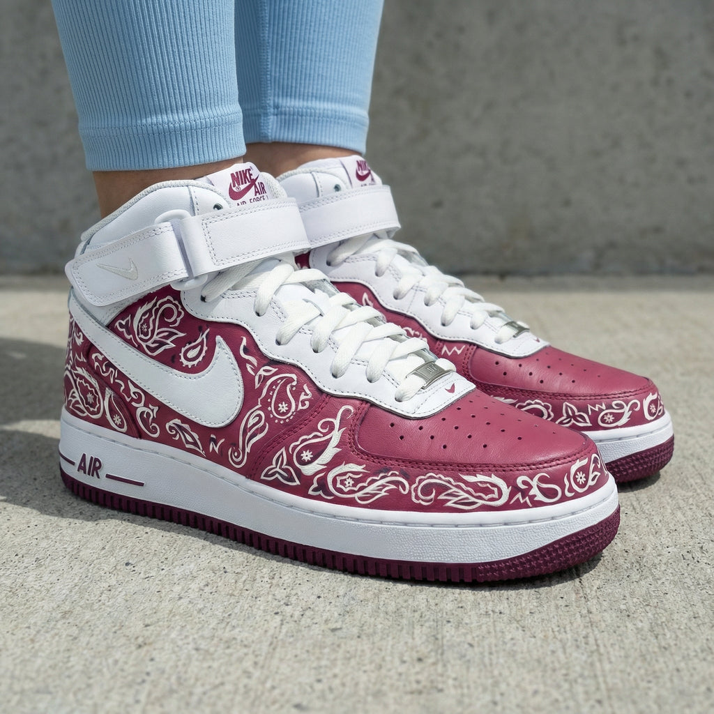 Bandana Pattern Maroon White Custom Air Force 1
