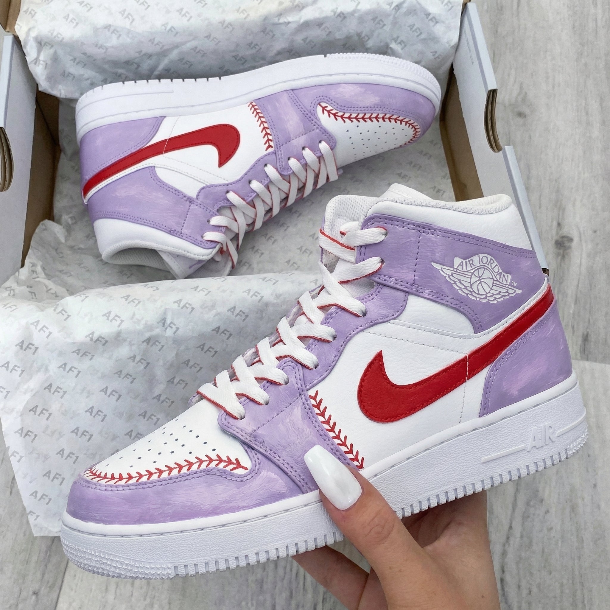 Baseball Pattern Baby Purple Red Custom Air Jordan 1