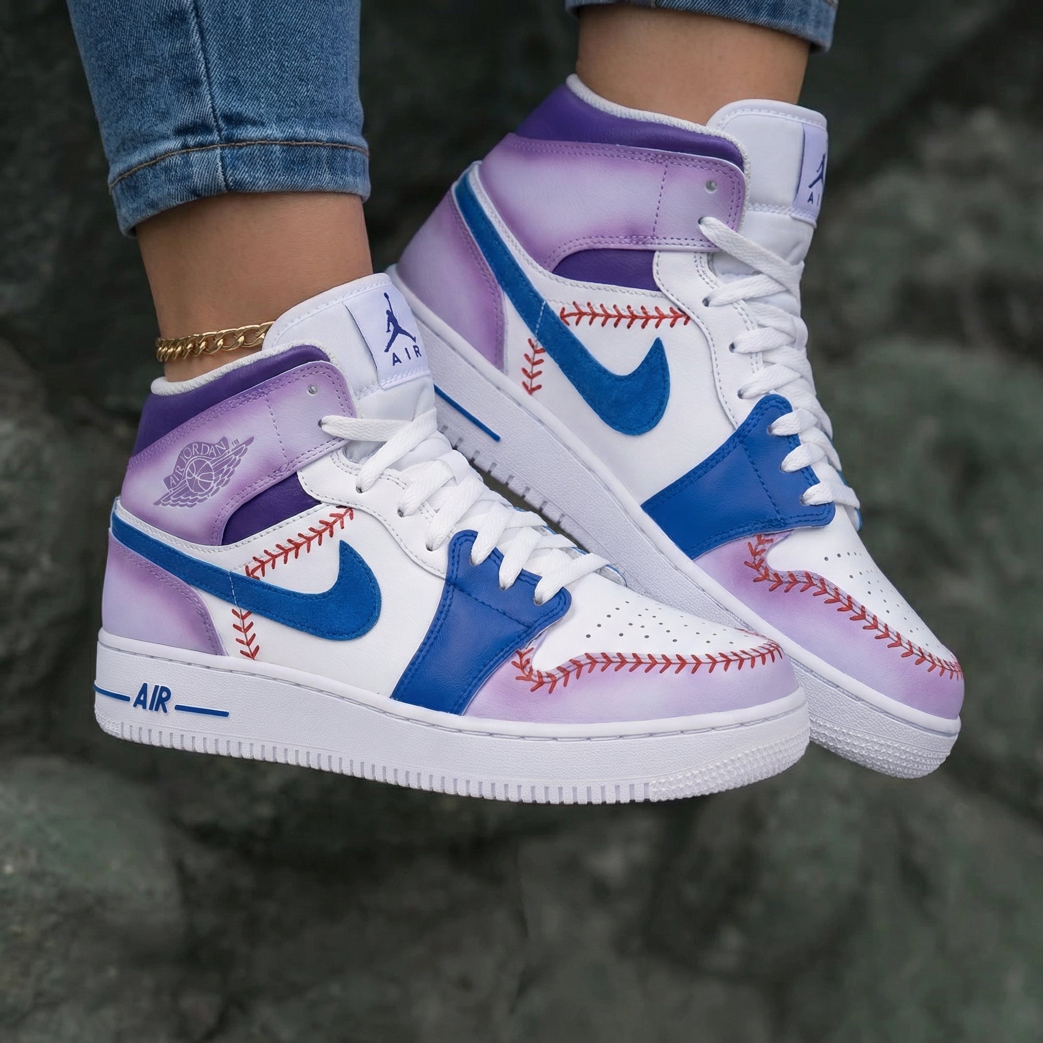 Baseball Pattern Purple Blue Custom Air Force 1