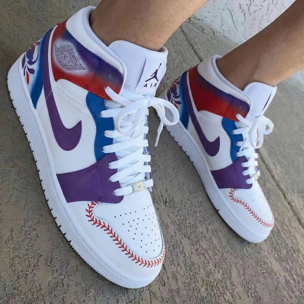 Baseball Theme Red Blue Custom Air Jordan 1