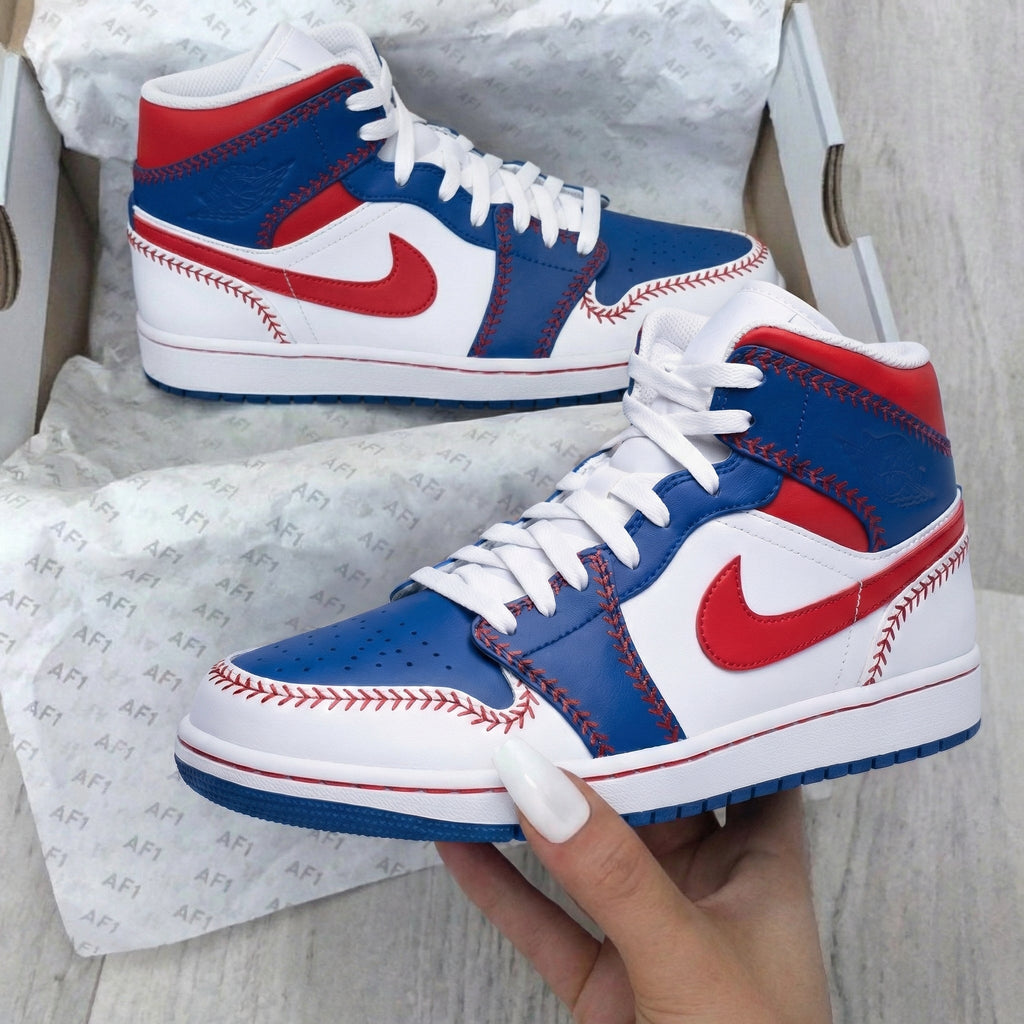 Baseball Theme Red White Blue Custom Air Jordan 1
