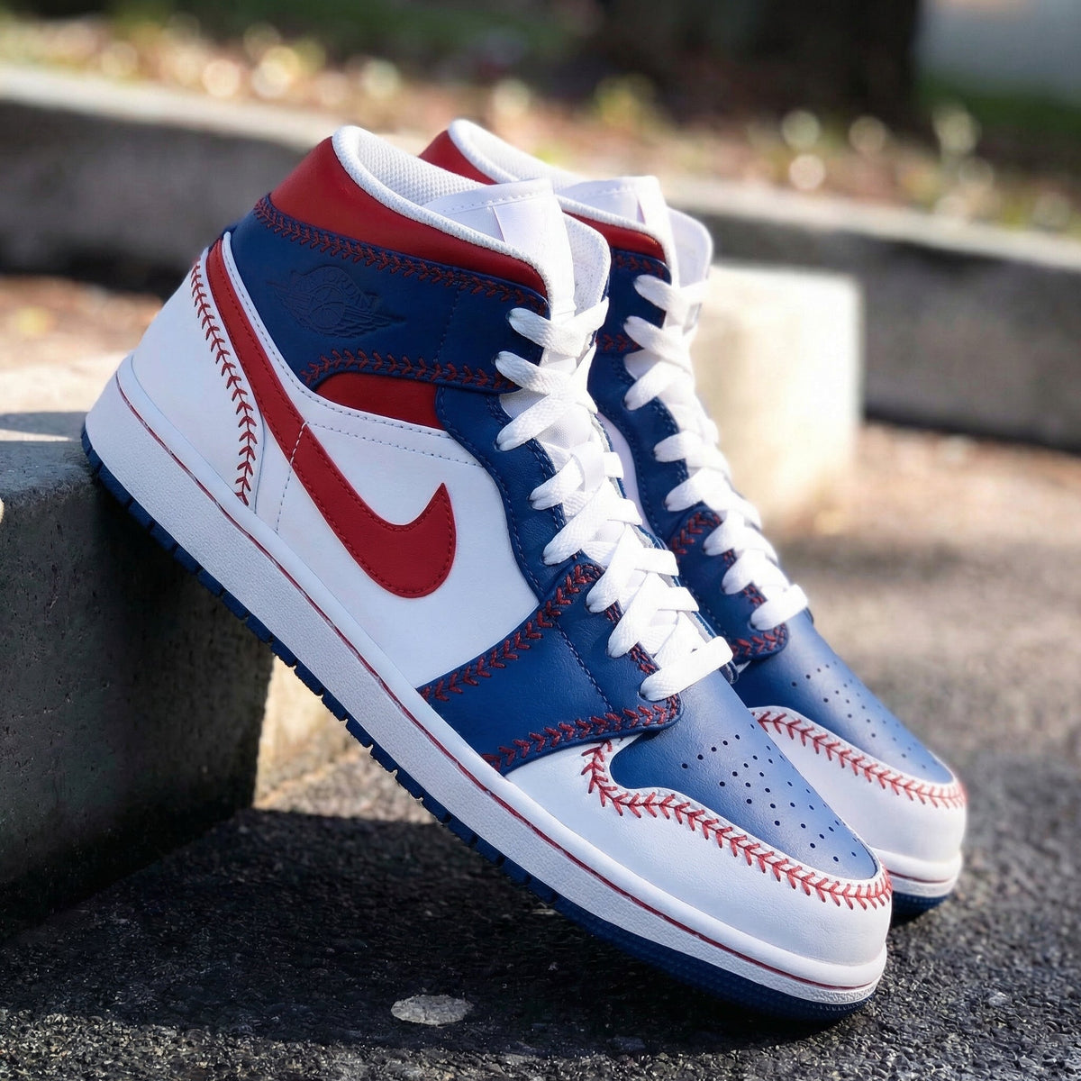 Baseball Theme Red White Blue Custom Air Jordan 1
