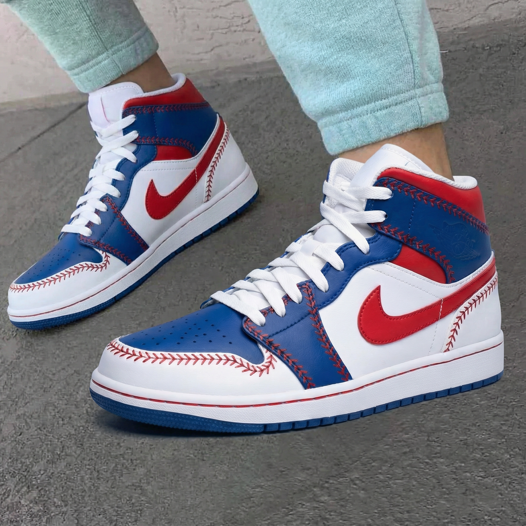 Baseball Theme Red White Blue Custom Air Jordan 1