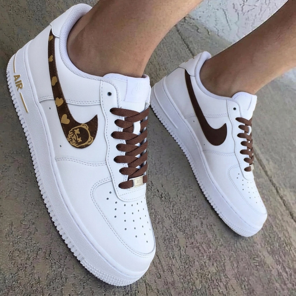 Bear Hearts White Brown Custom Air Force 1