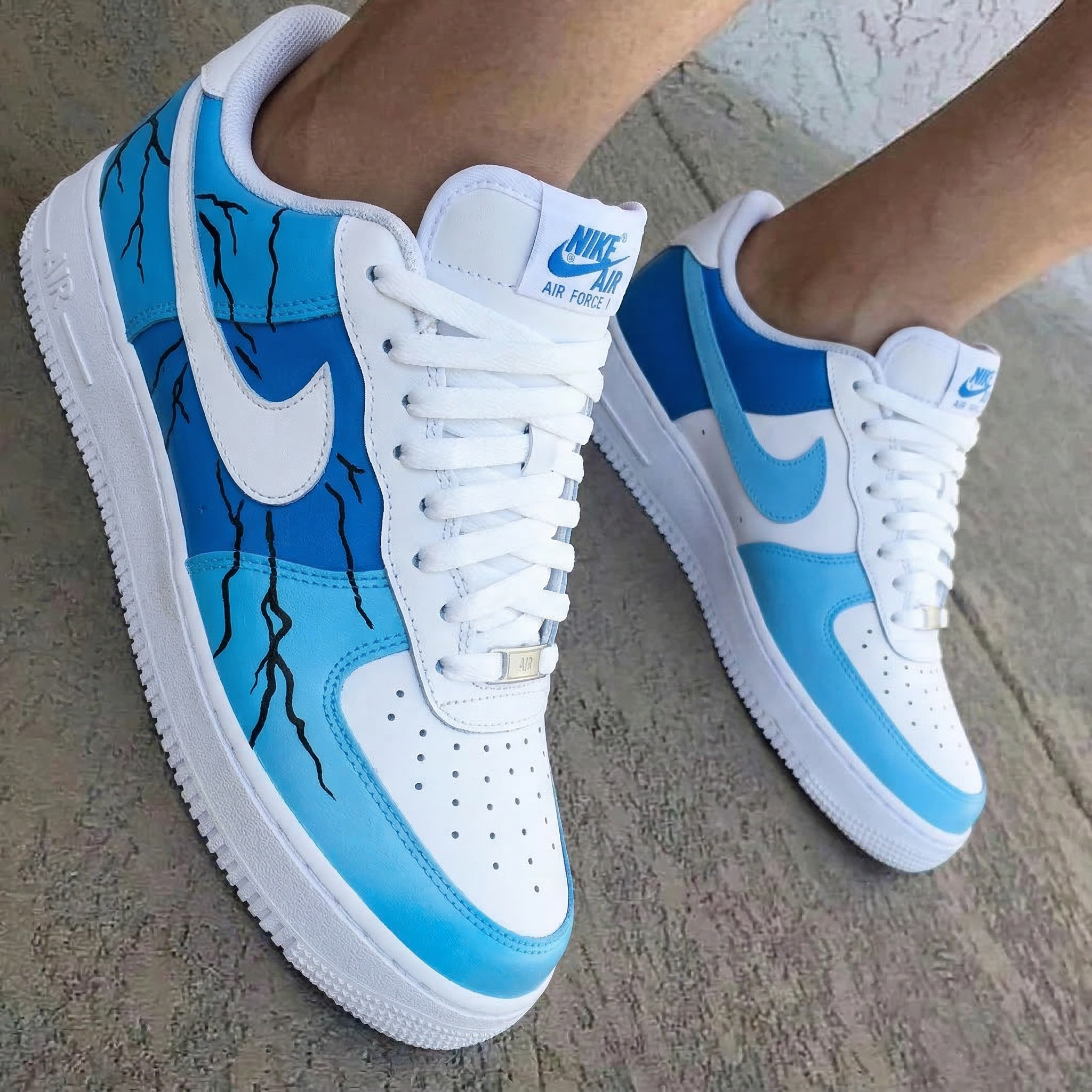 Black Cracks Baby Blue And Blue Custom Air Force 1