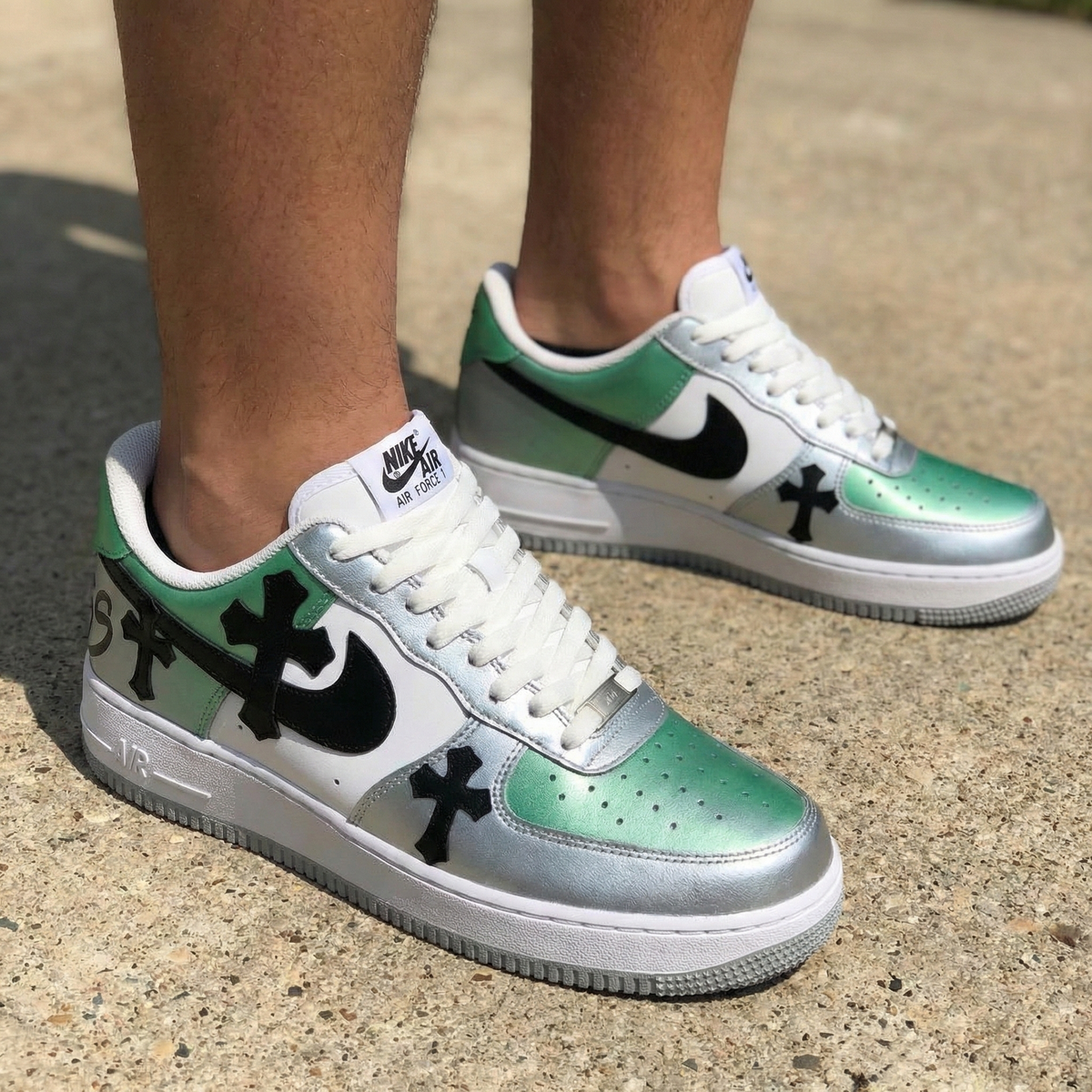 Black Crosses 69 Baby Green Silver Custom Air Force 1