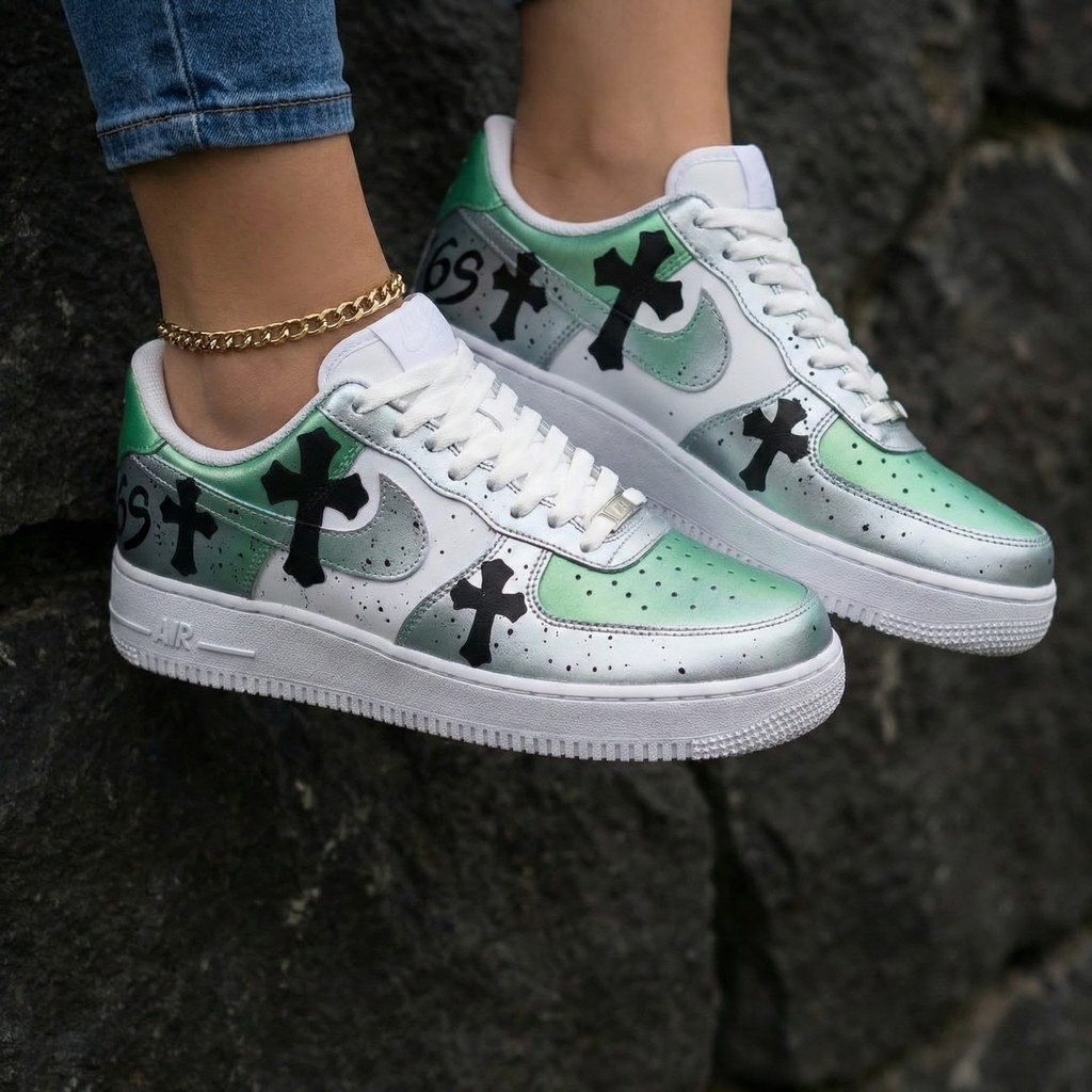 Black Crosses 69 Baby Green Silver Custom Air Force 1