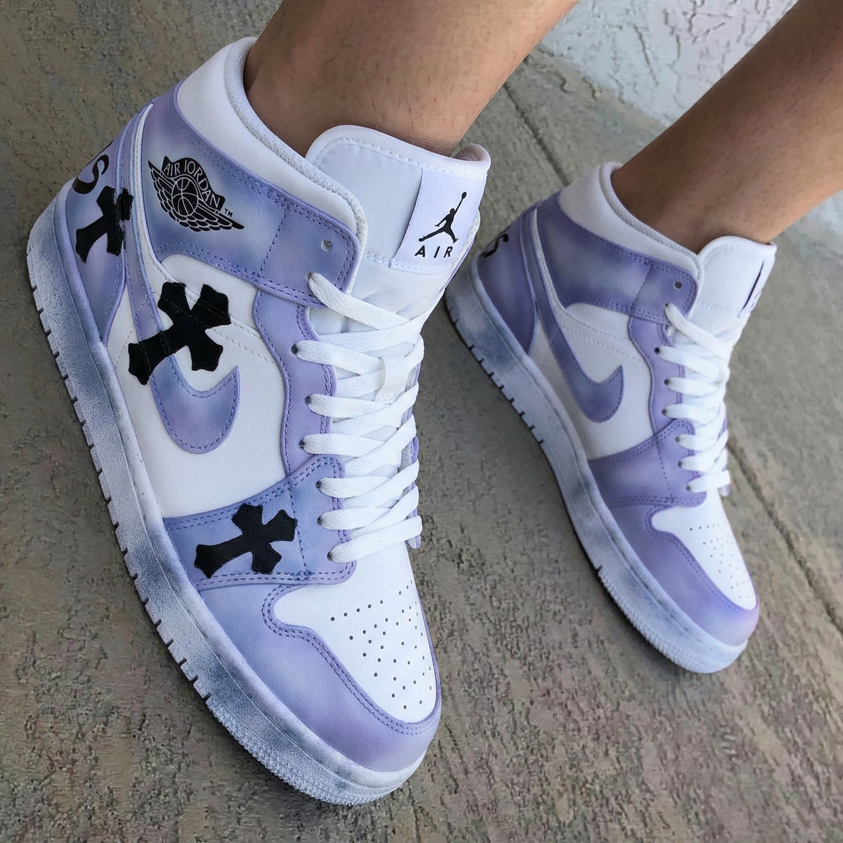 Black Crosses White Purple Custom Air Jordan 1