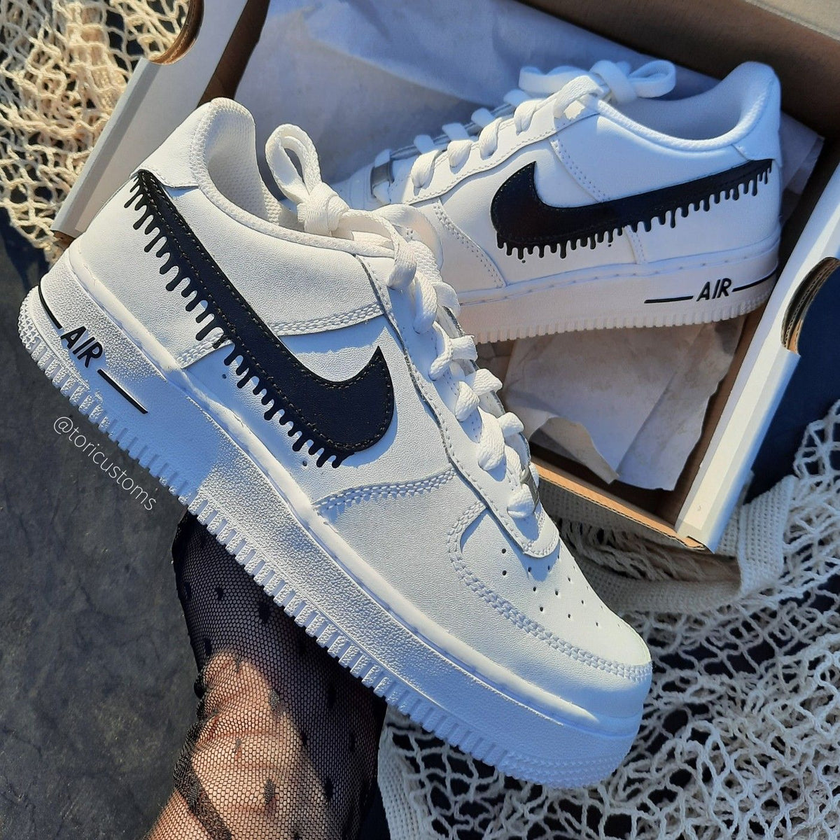 Black Drip Pattern White Custom Air Force 1