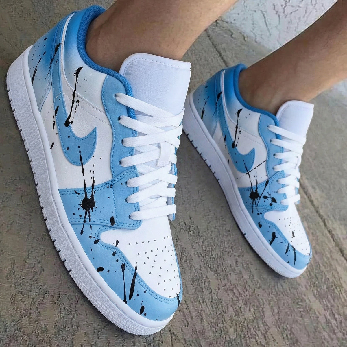 Black Paint Splatter Baby Blue White Custom Air Jordan 1