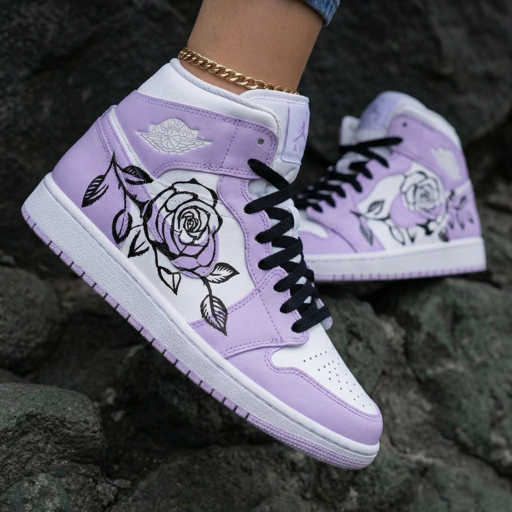 Black Rose Light Purple Custom Air Jordan 1