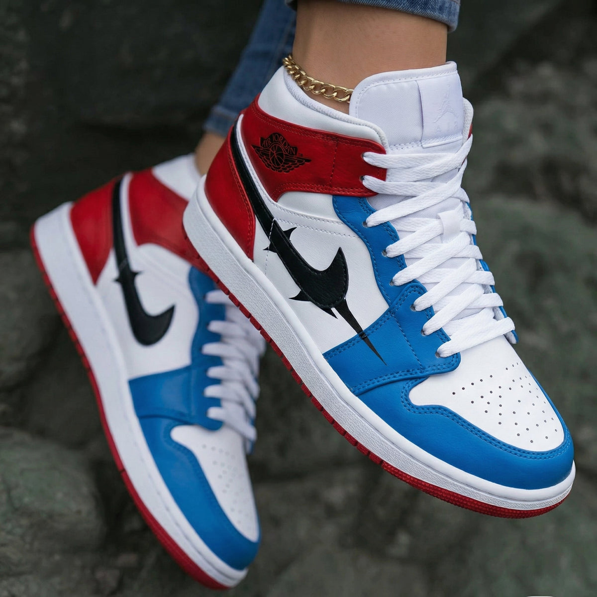 Black Spike Swoosh Red Blue Custom Air Jordan 1