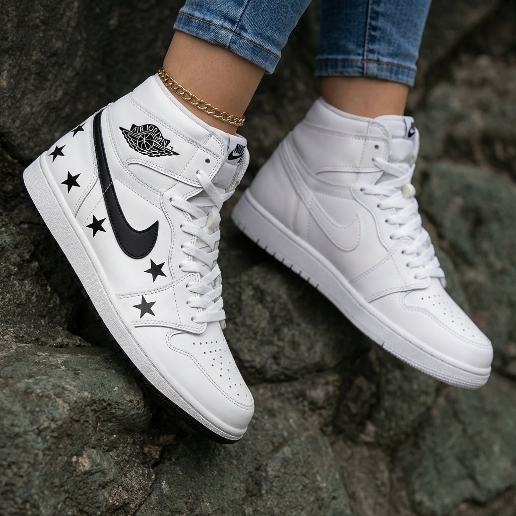 Black Stars White Black Custom Air Jordan 1