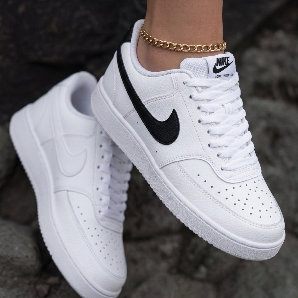 Black Swoosh White Custom Nike Court Vision