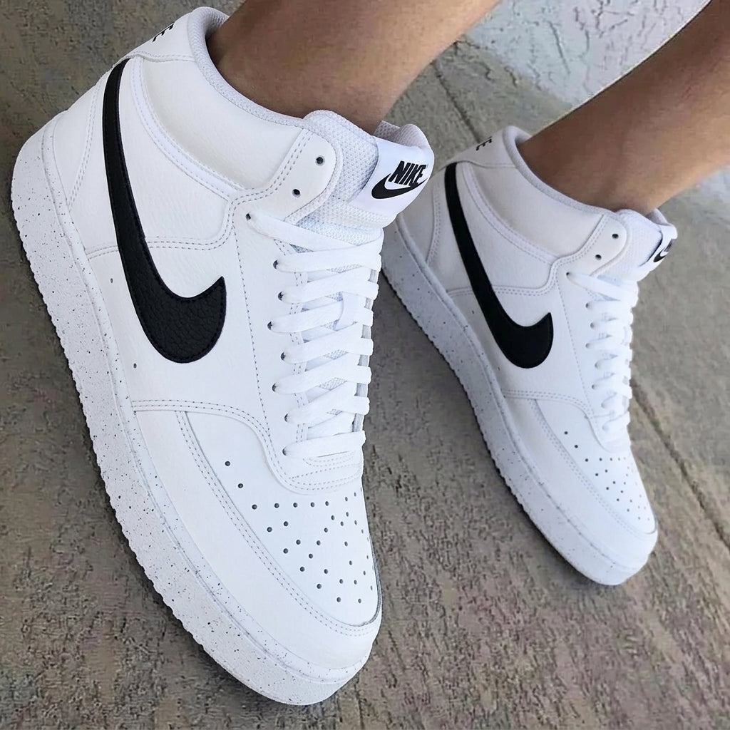 Black White Custom Nike Court Vision Mid