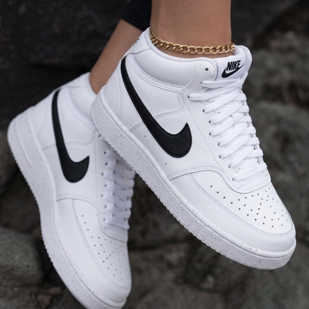 Black White Custom Nike Court Vision Mid