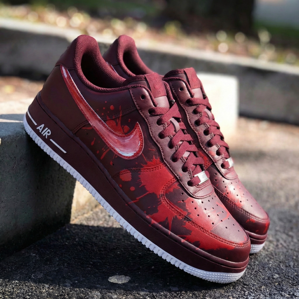 Bleeding - Ink Pattern Maroon Red Custom Air Force 1