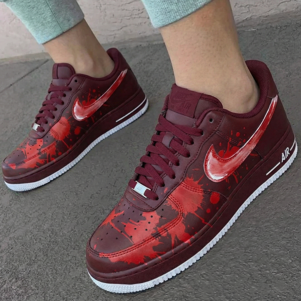 Bleeding - Ink Pattern Maroon Red Custom Air Force 1