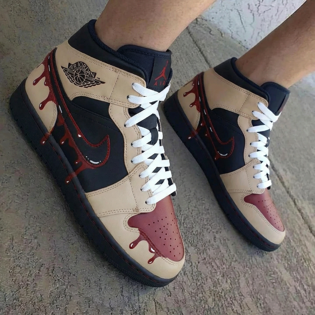 Bleeding Pattern Beige Black Custom Air Jordan 1