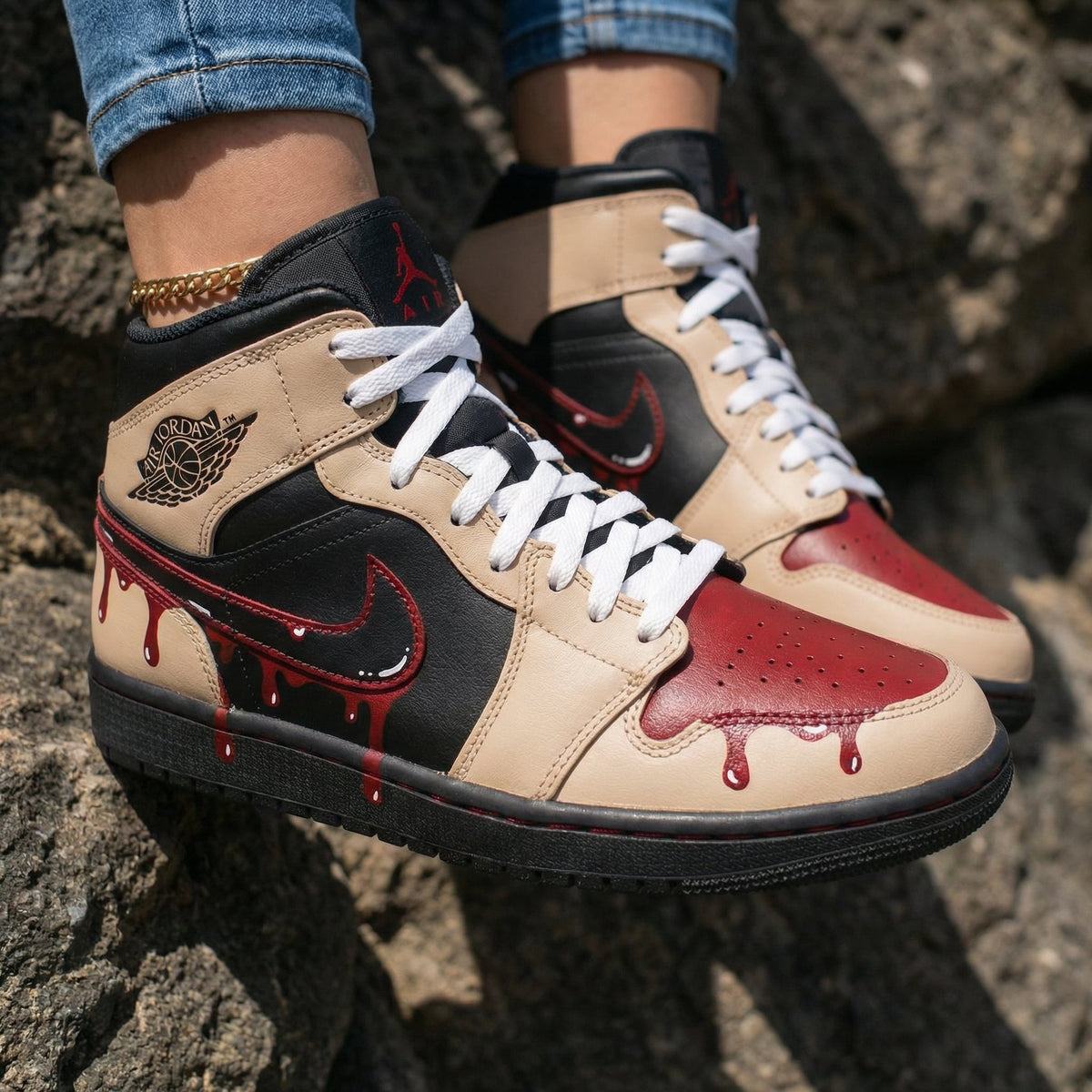 Bleeding Pattern Beige Black Custom Air Jordan 1