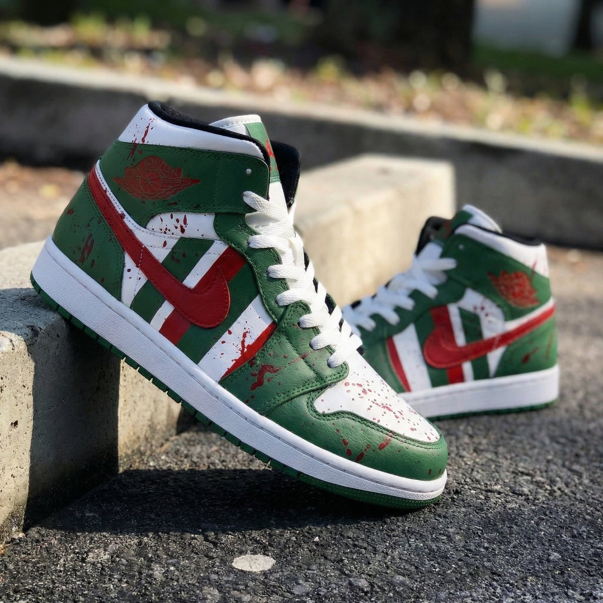 Blood - Splatter Green Red Custom Air Jordan 1