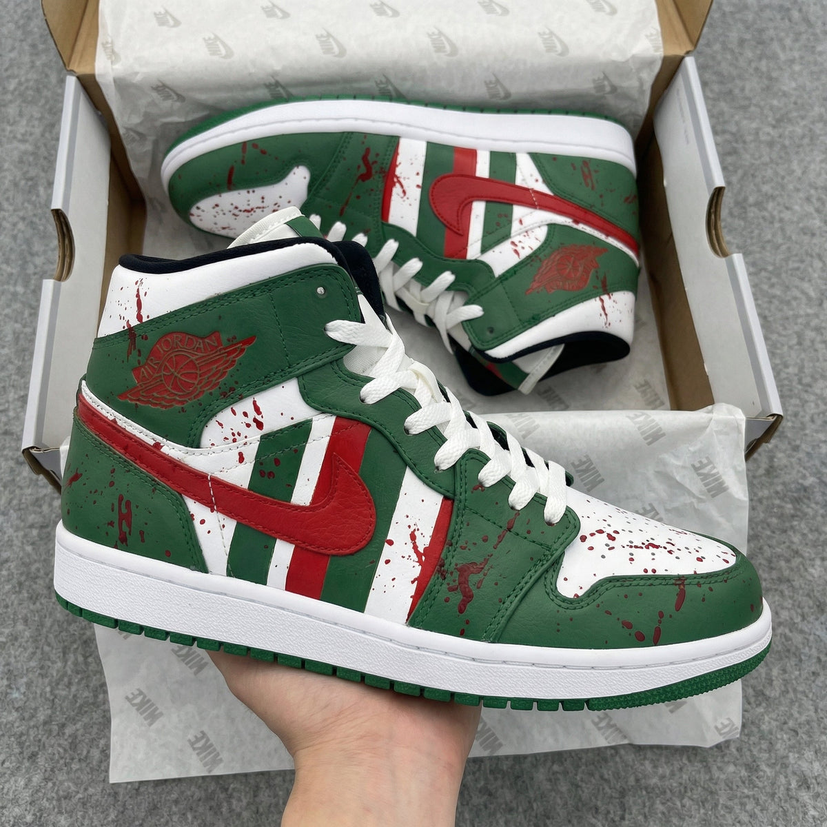 Blood - Splatter Green Red Custom Air Jordan 1