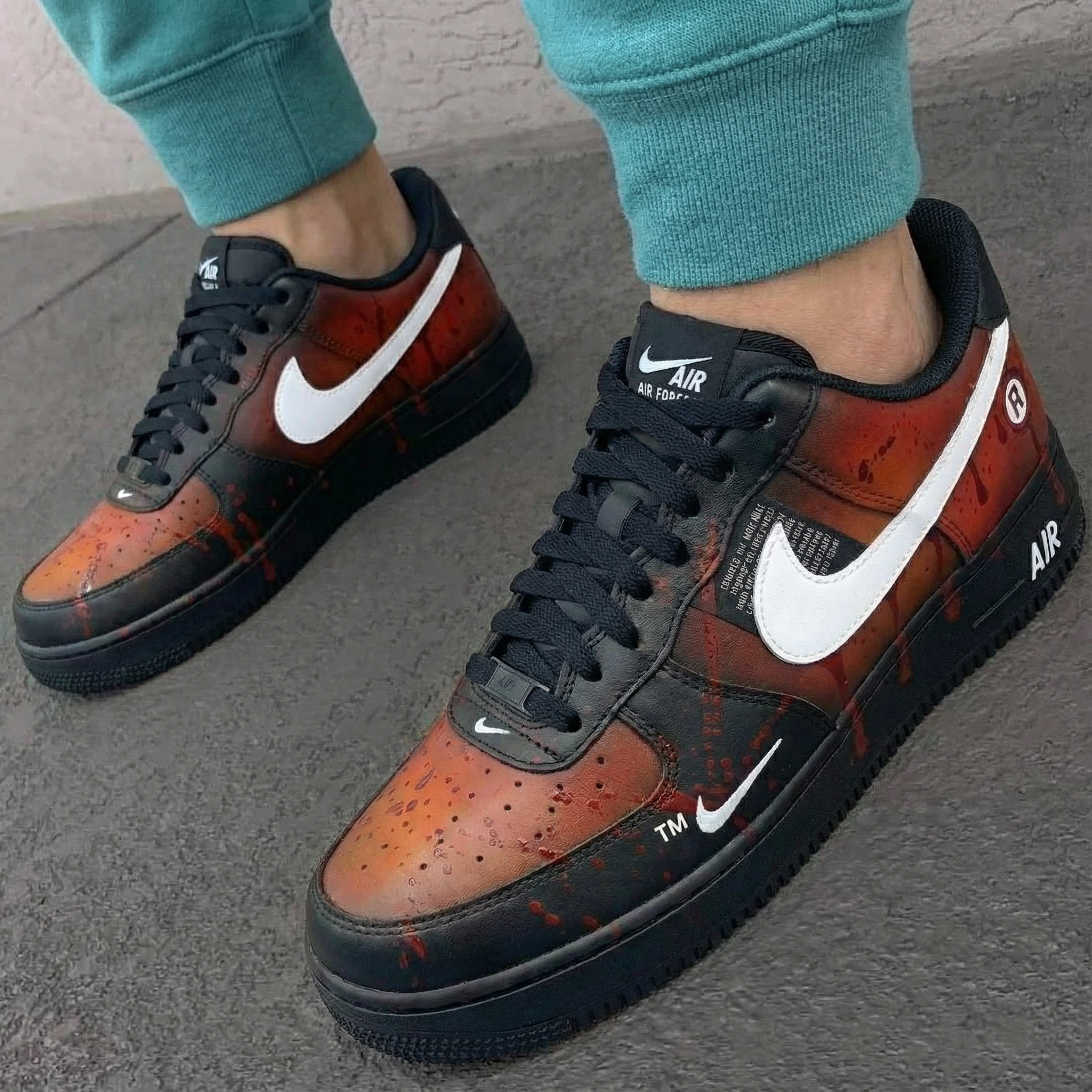 Blood - Splatter Pattern Black Red Custom Air Force 1