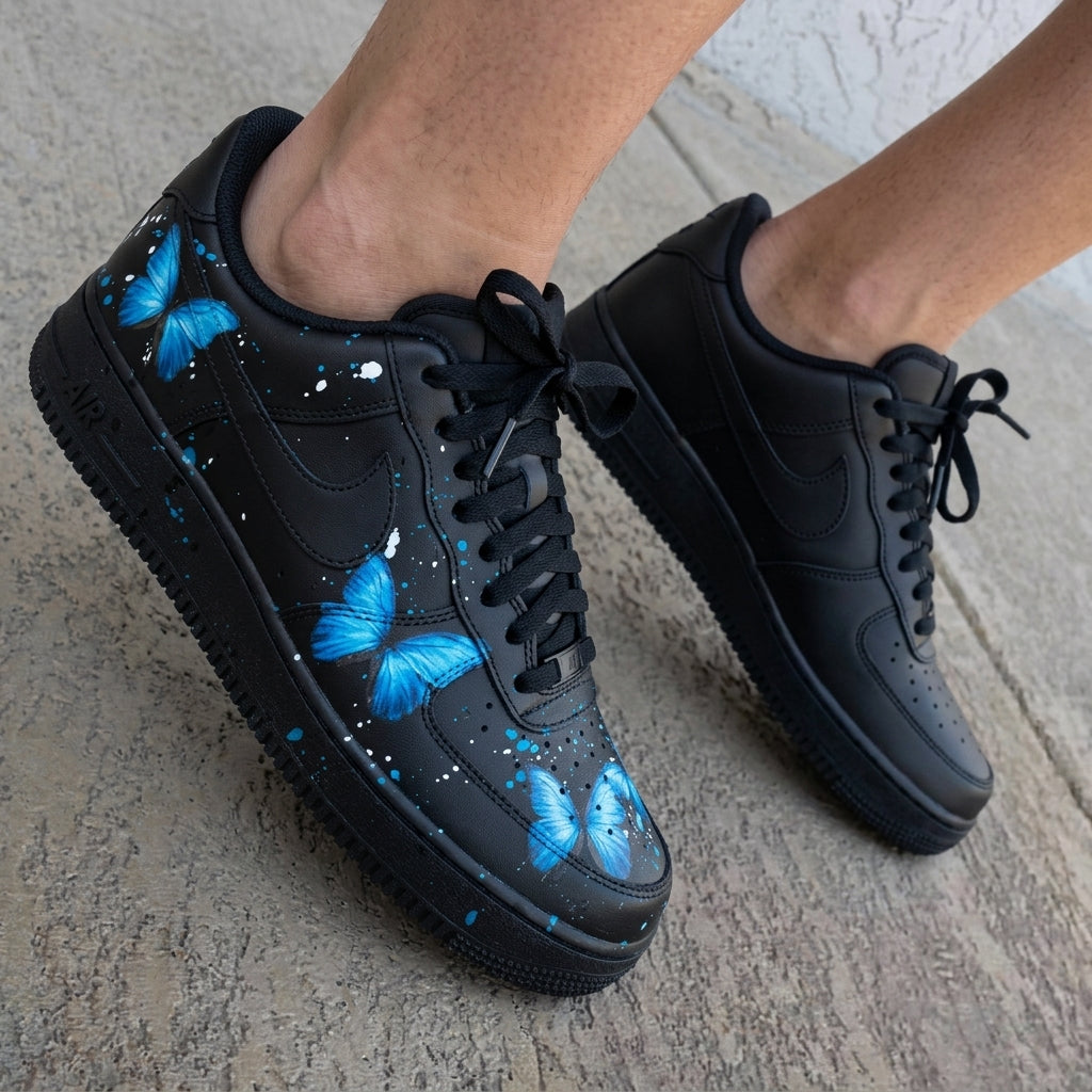 Blue Butterflies Black Custom Air Force 1