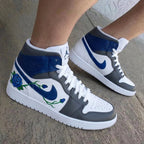 Blue Rose Green Vines Blue Gray Custom Air Jordan 1