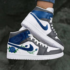 Blue Rose Green Vines Blue Gray Custom Air Jordan 1