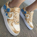 Blue Rose Pattern Tan Custom Air Force 1