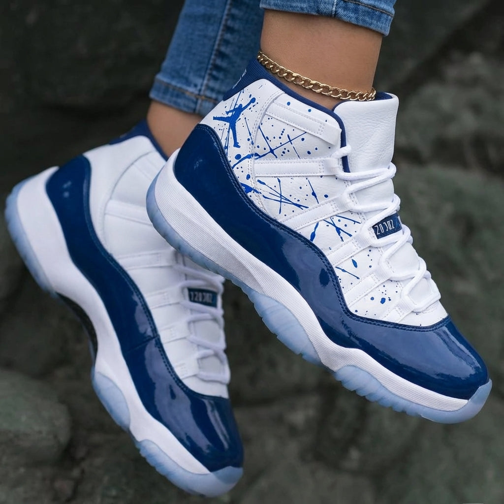 Blue Splatter White Navy Blue Retro Unc Win Custom Air Jordan 11